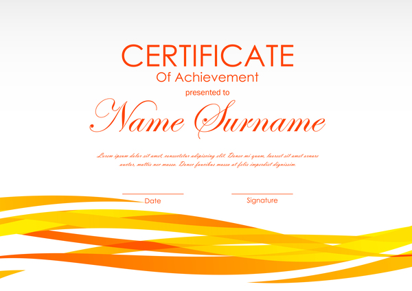 Yellow styles certificate template vector 02