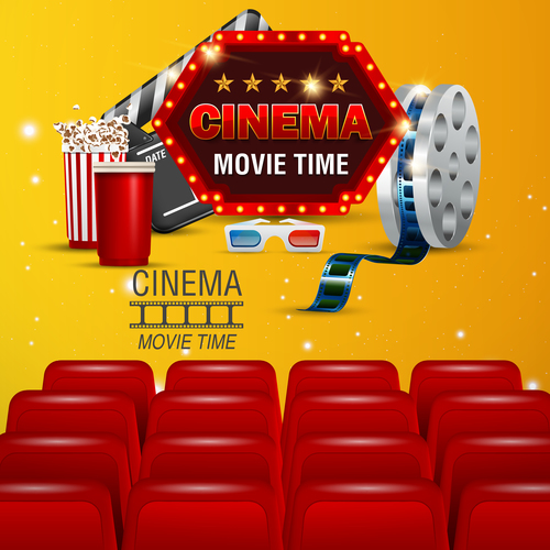 Yellow with red cinema poster template vectors