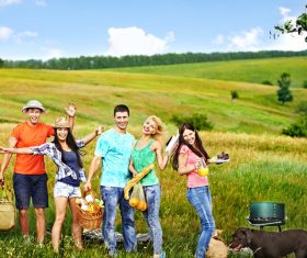 Young peoples picnic party Stock Photo