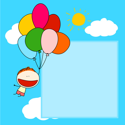 boy balloons card cartoon vector