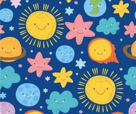 cute set solar system pattern vector