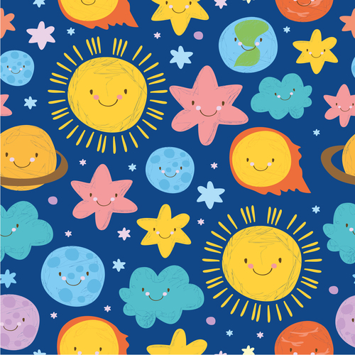 cute set solar system pattern vector