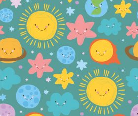 cute set solar system pattern turquoise vector