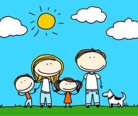 family sketch hand drawn cartoon vector 02