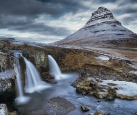 rocky waterfall mountain scenery Stock Photo