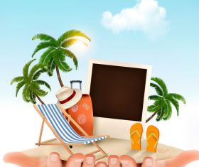travel background with palm and hands vector