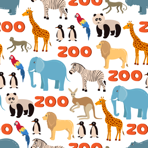 zoo with funny animals seamless pattern vector