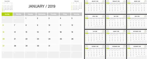 2019 calender blank template vector 01