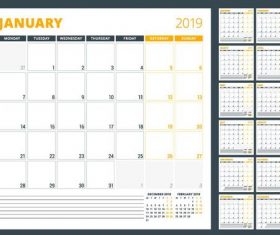 2019 calender blank template vector 02