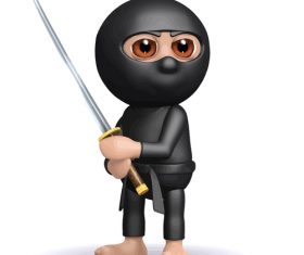 3d kid ninja stance cartoon vector
