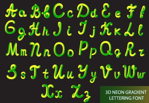 3d neon gradient lettering alphabet vector