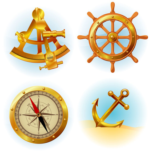 Anchor with compass engraving Royalty Free Vector Image