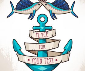 Anchor with fish retro design vector