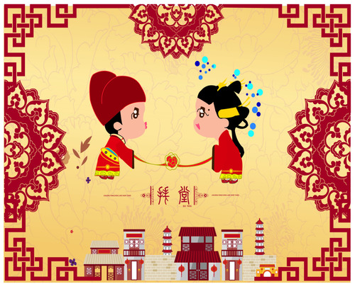 Ancient wedding cartoon character vector