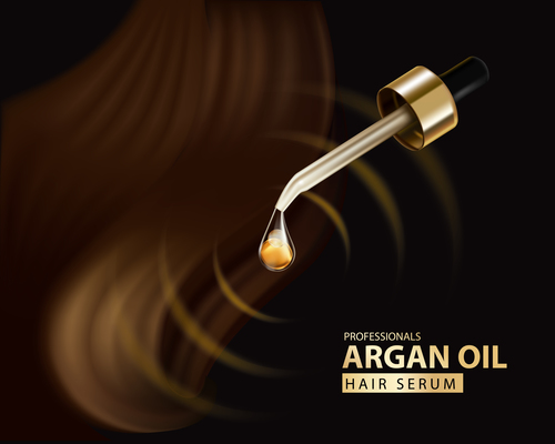 Argan oil hair serum advertisement background vector
