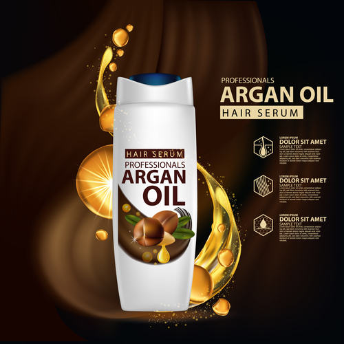 Argan oil hair serum advertisement poster vector 01