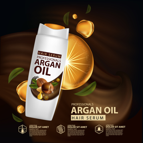 Argan oil hair serum advertisement poster vector 02