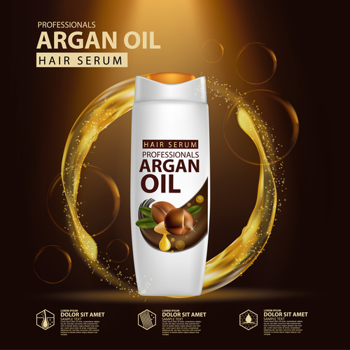 Argan oil hair serum advertisement poster vector 04