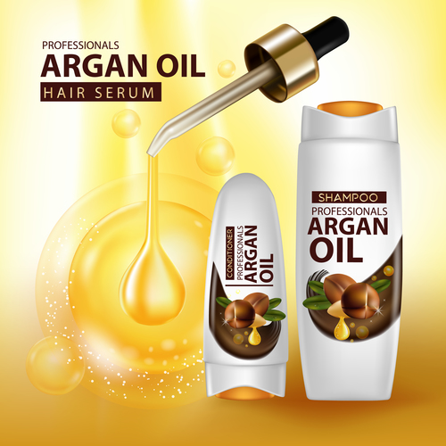 Argan oil hair serum advertisement poster vector 07
