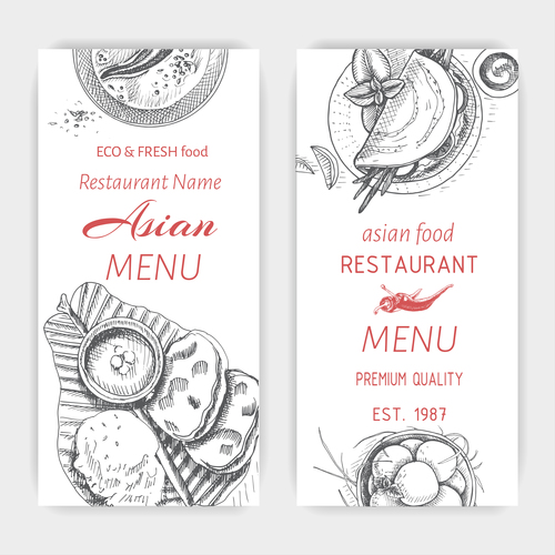 Asian menu card template vector 12