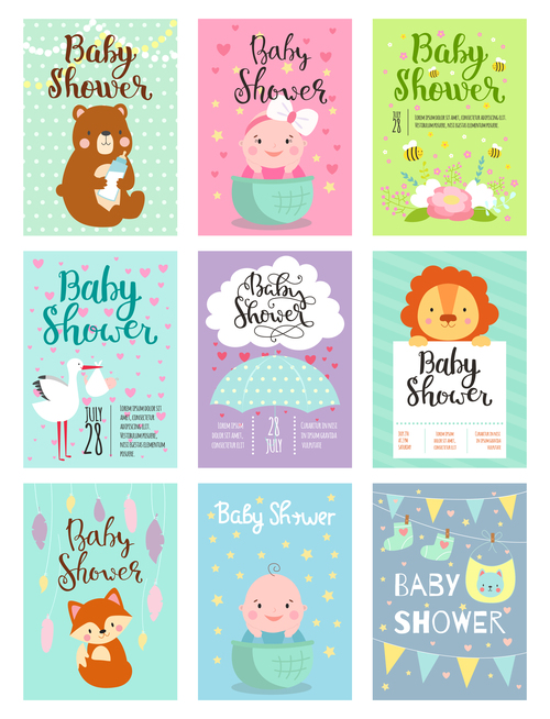 Baby shower card template vector set 01