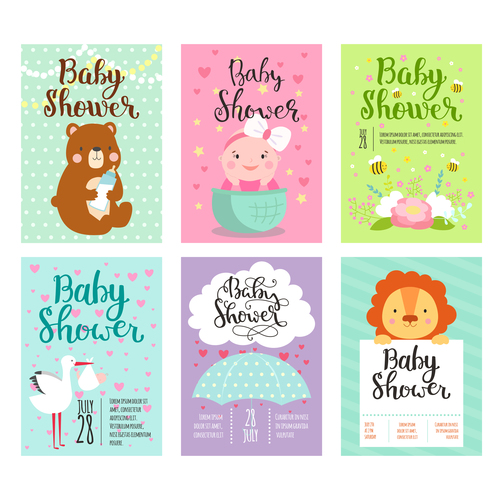 Baby shower card template vector set 02