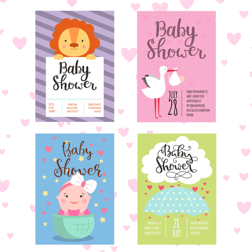 Baby shower card template vector set 05