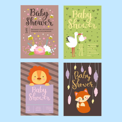 Baby shower card template vector set 06