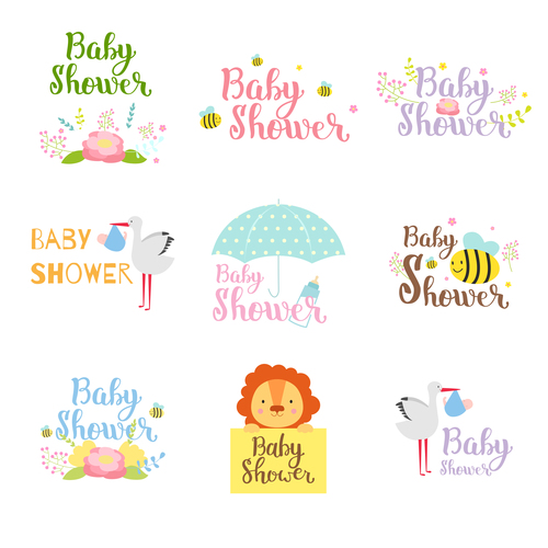 Baby shower card template vector set 07