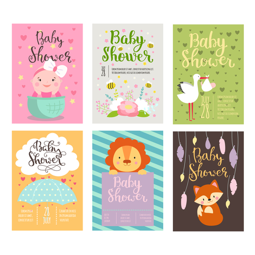 Baby shower card template vector set 08