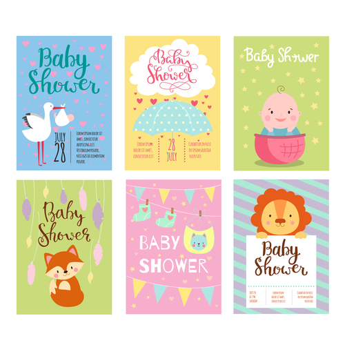Baby shower card template vector set 09