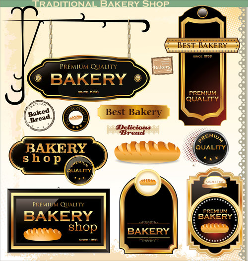 Bakery labels wiht sign and badge vector 02