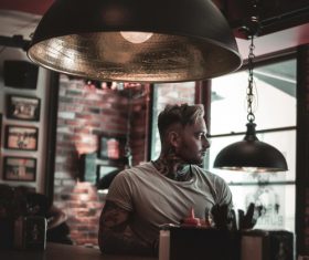 Bar tattoo man Stock Photo