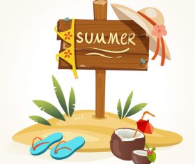 Beach sign summer holiday with cocktail vector