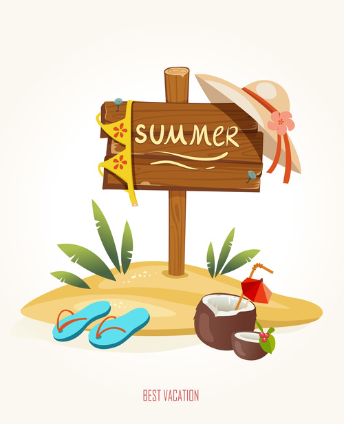 Beach sign summer holiday with cocktail vector
