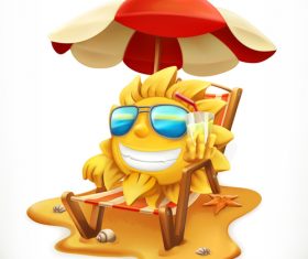 Beach umbrella and sun 3d vector