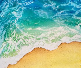 Beach with sea watercolor painting background vector 03