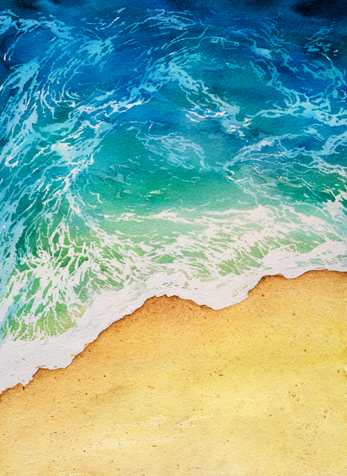 Beach with sea watercolor painting background vector 03