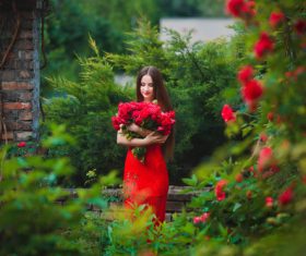 Beautiful girl in the blossoming garden Stock Photo 03