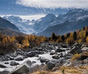 Beautiful landscape of mountain forest and streamline Stock Photo