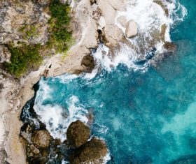 Beautiful rocky clear beach from high view Stock Photo