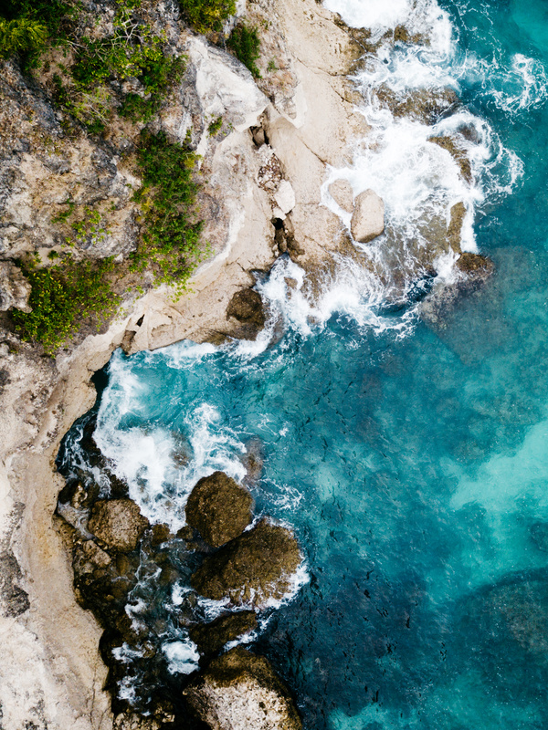 Beautiful rocky clear beach from high view Stock Photo