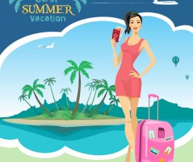 Beautiful woman travel poster vector 01