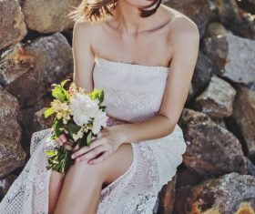 Beautiful woman wearing beautiful wreath Stock Photo