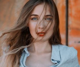 Beautiful woman with hair flying Stock Photo