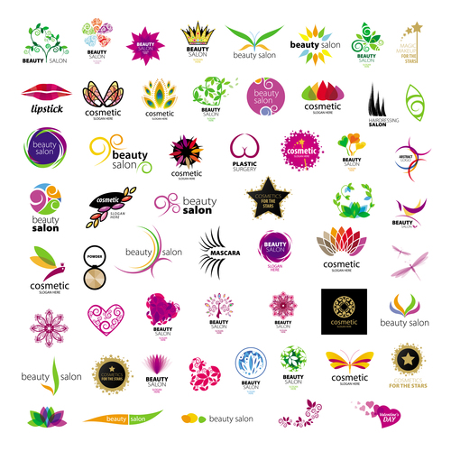 Beauty with cosmetics logos design vector set