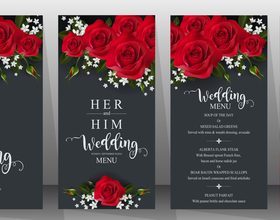Black wedding invitation cards with red rose vector
