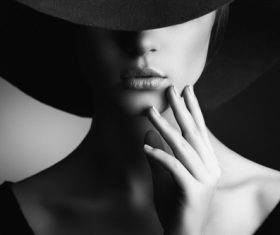 Beautiful redheaded girl wearing black tube top dress Stock Photo