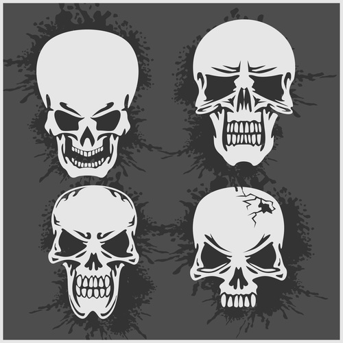 Blakc white skull head pattern for tattoos with t-shirt vector 03