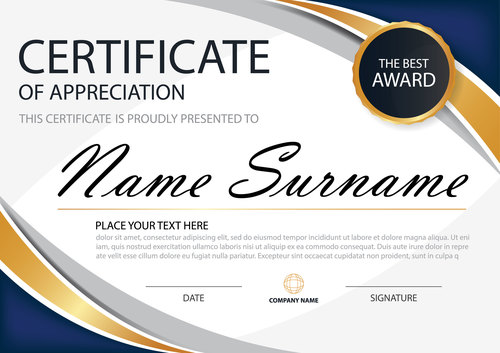 Blue certificate template design vectors 01